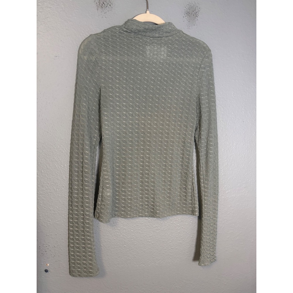 The Noli Shop Sage Green Sheer Popcorn Textured Mock Neck Long Sleeve Top Size M - Picture 6 of 6